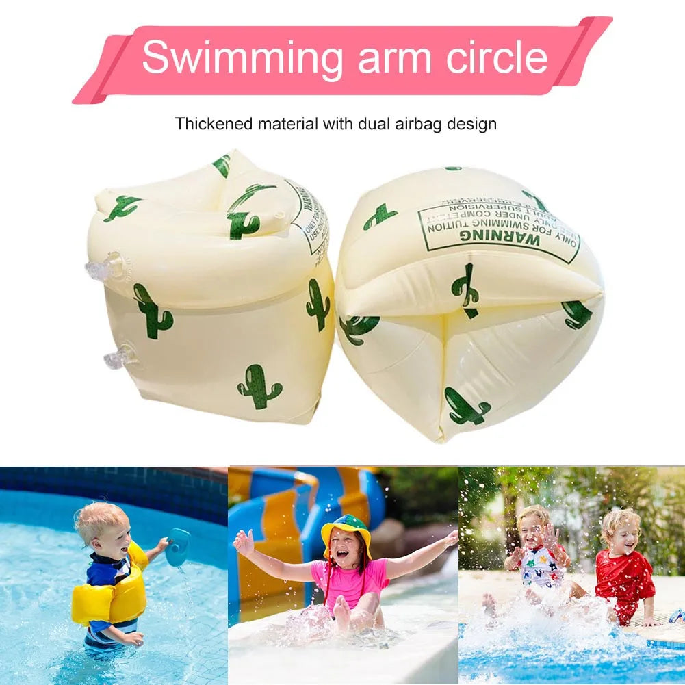 1 paire de brassards de piscine gonflables à double coussin d'air, accessoires de natation pour adultes et enfants en PVC imprimé